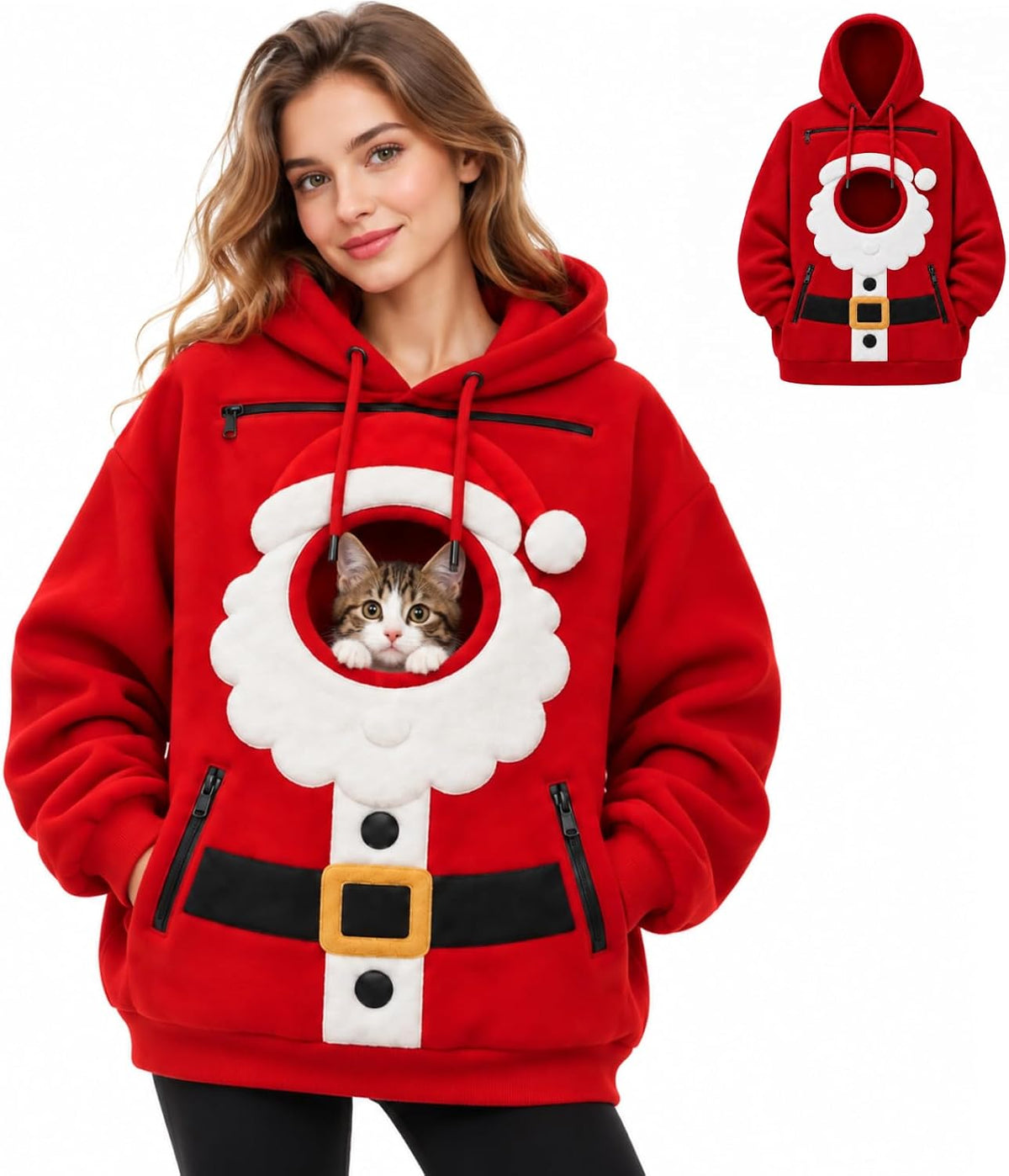 Women Halloween Pet Pouch Hoodie, Sherpa Cat Dog Carrier Hoodies, Puppy Holder Carrying Hooded Sweatshirt, Solid & Halloween Print Long Sleeve Big Pocket Oversized Pullover Jumper for Pet Lovers