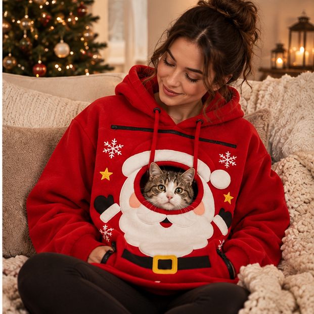 Women Halloween Pet Pouch Hoodie, Sherpa Cat Dog Carrier Hoodies, Puppy Holder Carrying Hooded Sweatshirt, Solid & Halloween Print Long Sleeve Big Pocket Oversized Pullover Jumper for Pet Lovers